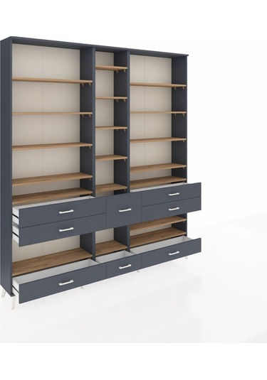 Arges Dolap 19 Raflı 8 Çekmeceli 220x30x243 Antrasit-çam/antrasit Atlas Çam/antrasıt
