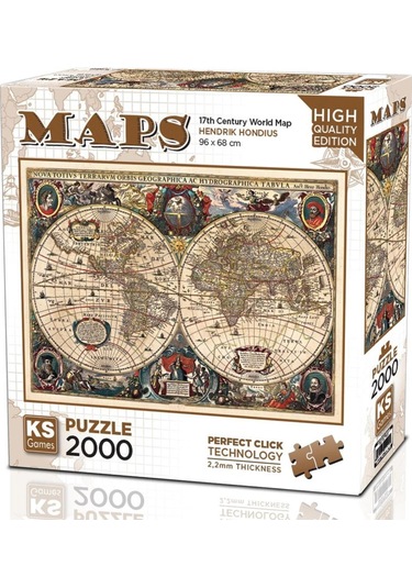 Ks Games 2000 Parça 17. Yüzyıl Dünya Haritası Puzzle - Hendrik Hondius