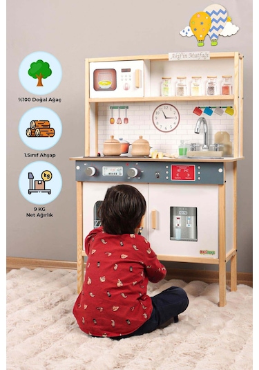 Ledli Ahşap Oyuncak Mutfak ~ Montessori Mutfak, Çocuk Mutfağı, Hediye Halı DBK101