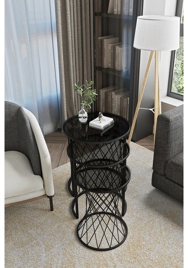 Emga Home Zenith Zigon Sehpa - Füme Cam Füme