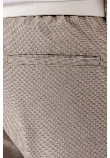 Slim Fit Yan Cepli Dokulu Esnek Casual Bej Pantolon P 1139 Bej