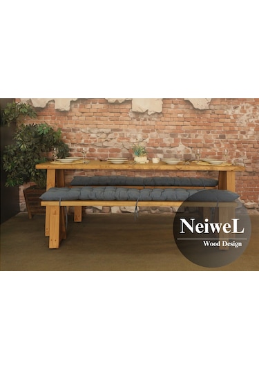 Neiwel Dore Doğal Ahşap Banklı Mutfak Ve Yemek Masası Takımı-120-300 Takım Açık Ceviz