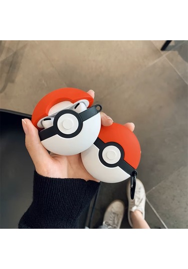 Apple Airpods Pro 3. Nesil 2025 Uyumlu Figürlü Silikon Kılıf Anahtarlıklı Kılıf Kırmızı - Beyaz