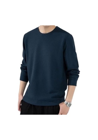 Erkekler Sonbahar Bahar Üst Düz Renk Yuvarlak Yaka Uzun Kollu Gevşek Kalın Yumuşak Kazak Rahat Orta Uzunlukta Basit Stil Elastik Erkek Kazak Lacivert