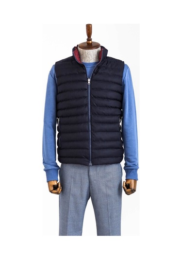 Çift Taraflı Kapitone Dik Yaka Lacivert Erkek Kışlık Şişme Yelek 001