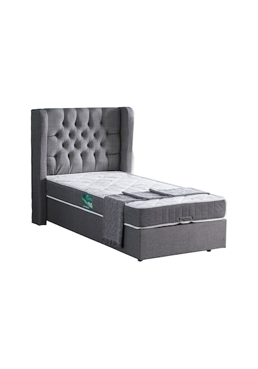 Setaymobilya Baza, Riga Tek Kişilik Baza + Başlık + Comfort Yatak, Gri