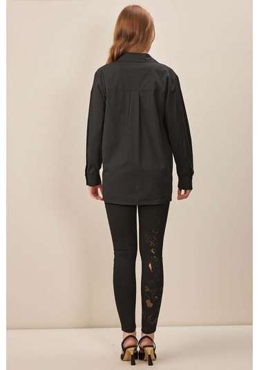 Gömlek Yaka Siyah Poplin Gömlek Siyah