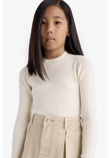 Defacto Fitted Bisiklet Yaka Ribana Ekru Kız Çocuk Kazak E9849a8/er233 Ekru