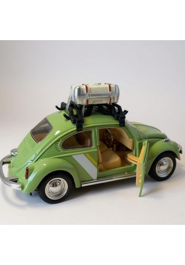 Klasik Işıklı Sesli Metal Araba - Yeşil Valizli Retro Beetle Çok Renkli