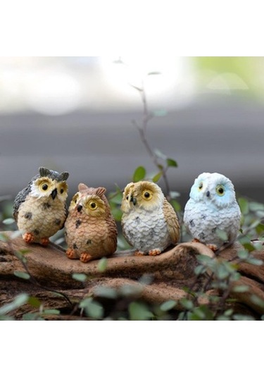 Lijinxu Minyatür Reçine Dollhouse Bonsai Bahçe Baykuşlar-4pcs