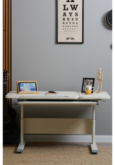 Vega Basic Yükseklik Ve Eğim Ayarlı Ekru Çalışma Masası, Çekmeceli Bilgisayar Ve Ofis Masası, Gri Gri