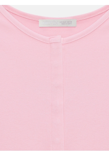 Dilvin 31704 Çıtçıt Düğmeli Kısa Kollu Top-toz Pembe Toz Pembe