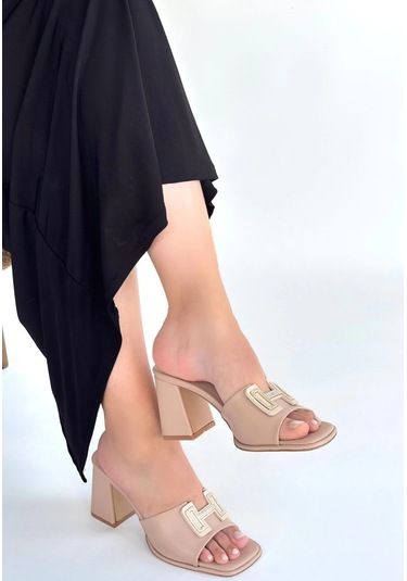 Caren Bej Cilt Topuklu Terlik Çok Renkli