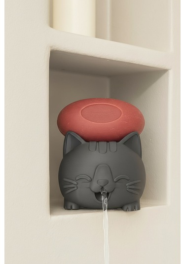 Oxyteez Kedi Figürlü Sabunluk Gri Renk Reçine Tasarım Ev Ve Ofis Dekorasyonu