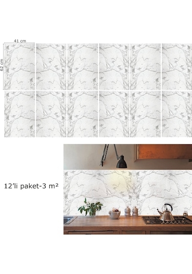 Tink Kendinden Yapışkanlı Gri Çizgili Desenli Pvc Panel 41x62 Cm