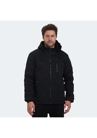 Slazenger HALDOR IN Erkek Kapüşonlu Şişme Siyah Mont & Kaban