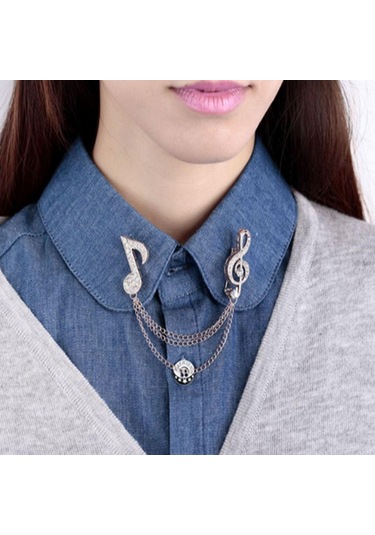 Unisex Yapay Elmas Broşlar Çinko Alaşımlı Atkı İğneleri Klips Moda Müzik Notaları Broş Erkek Kadın Gümüş