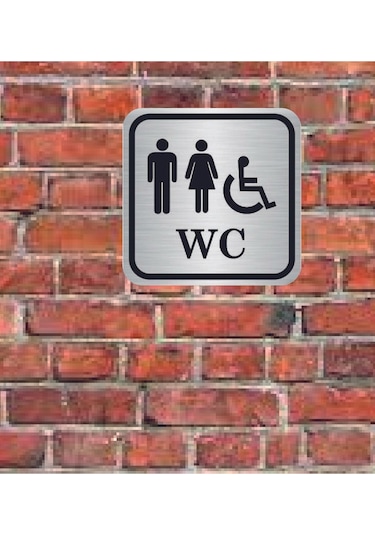 Bay Engelli Wc Yazılı Metal Yönlendirme Levhası 15x15 Cm
