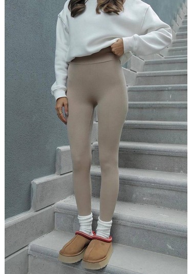 Madmext Bej Yüksek Bel Kadın Fitilli Tayt Mg1625 Bej