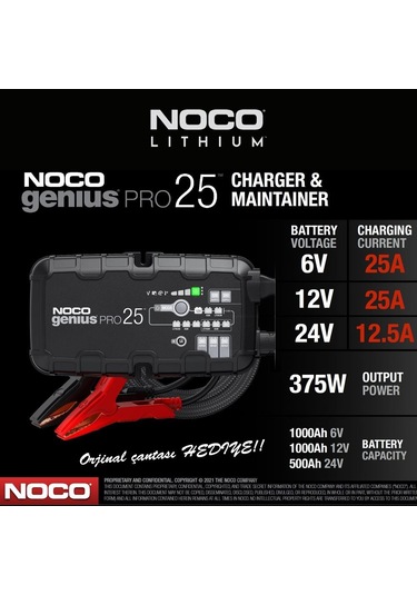 Noco Genius GENIUSPRO25 6-12-24V 25 Amper Lityum Akü Takviye Cihazı + Eva Çanta