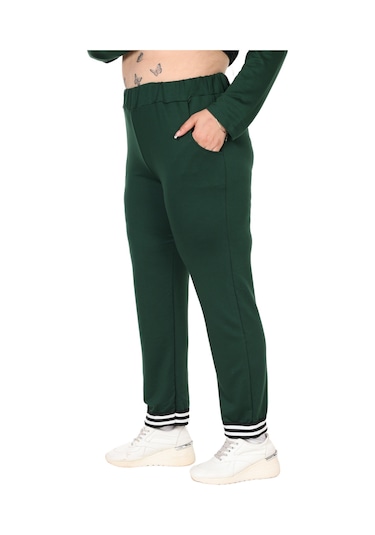 Melsay Butik Zümrüt Yeşili V Yaka Yakası Şerit Detaylı Eşofman Takımı Yeşil