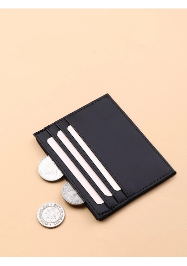 Unisex Mini Ve İnce Deri Dizme Kartlık Portföy Siyah