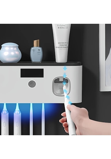 Oldfriend Usb Şarjlı Akıllı Diş Fırçası Askısı 5 Gözlü Duş Jeli Dispenserli Beyaz Siyah Siyah Ve Beyaz Renk