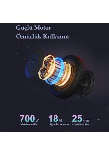 Navee V50i Pro Elektrikli Scooter 50 Km Menzil 25 Km Hız 700w Güç Siyah