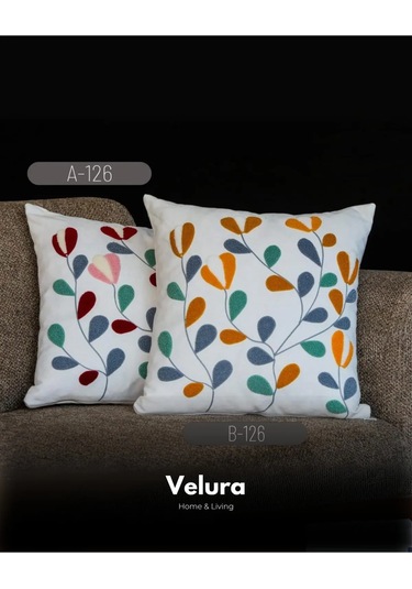 Dekoratif Kırlent & Pinterest Kırlent & Keten Kumaş - Nakış İşleme & A126-b126 Kırmızı - Turuncu