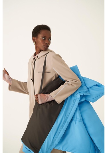 Perspective Kapüşonlu Şişme Uzun Kollu Mavi Kadın Mont 22270547