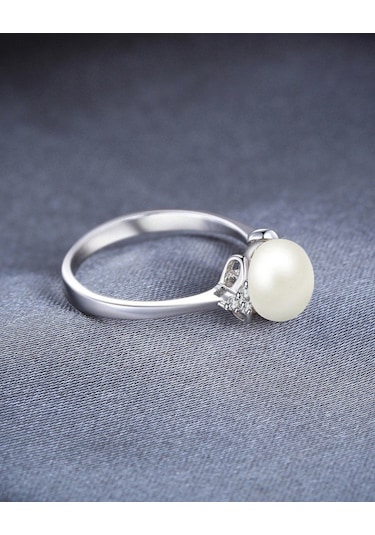 Brezza Lusso Jewelry Zarif Tasarım Diamond Model İnci Kadın Gümüş Yüzük 13