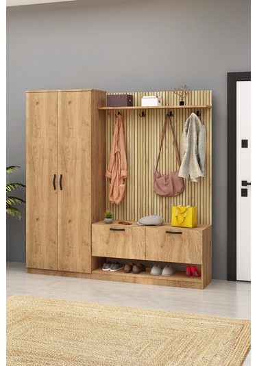 Lora Portmanto 2 Kapılı Vestiyer Ayakbılık Meşe Meşe