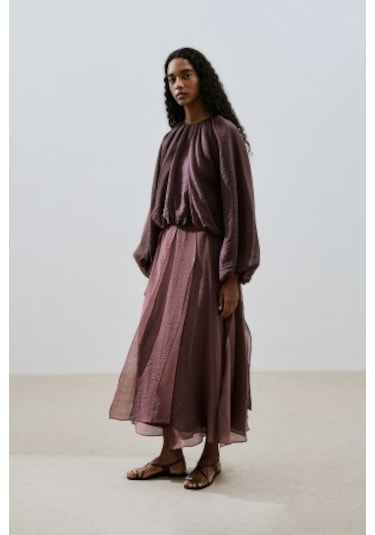 Balon Form Kısa Bluz Bordo Bordo