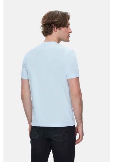 Fabıo Gök Mavi Bisiklet Yaka Baskılı Standard Fit Erkek Tshirt Gök Mavi