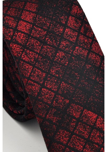 Bordo Siyah Küp Desenli Dokuma Kumaş Mendilli Slim Fit Kravat // Sdk230908 Desenli