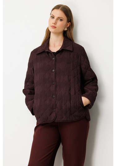 Ekol Kadın Büyük Beden Yan Cepli Çıt Çıtlı Mont 6801 Bordo Bordo