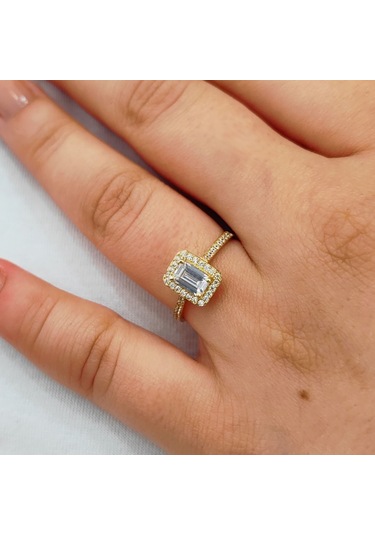 Chavin Baget Taşlı Sarı Altın Yüzük Et62