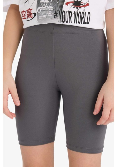 DeFacto Kız Çocuk 2'li Takım Baskılı Kısa Kollu Tişört Biker Tayt E5694A825HSAR58 Antrasit