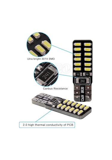T10 Led 24 Ledli Metal Ultra Beyaz Park. Plaka. Tavan Ampulü 10 Adet