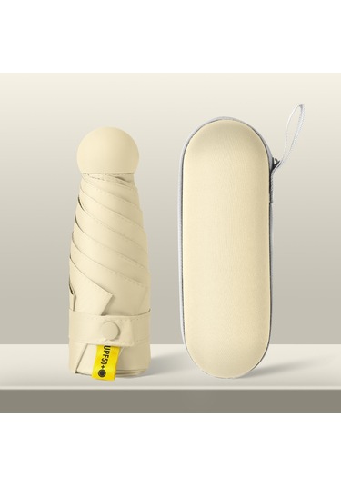 Mengtuo Bayan 8 Kemik Mini Yağmur İki Kullanımı Vinil Cep Kapsül Şemsiye Bej Bej Rengi Bej