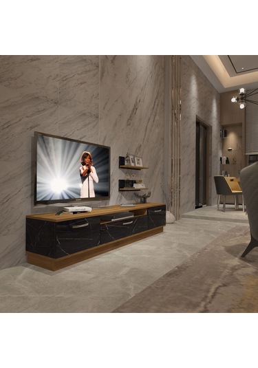 Decoraktiv Trendstyle 4 Mdf Tv Ünitesi Tv Sehpası Pera - Siyah Mermer