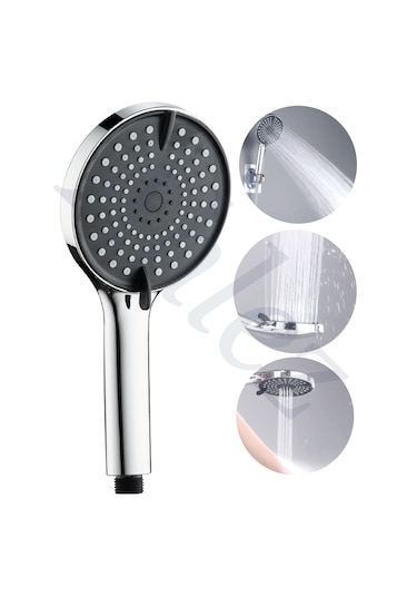 Siyah Yuvarlak Yeni Nesil 3 Fonksiyonlu Duş Başlığı El Duşu Krom - Siyah