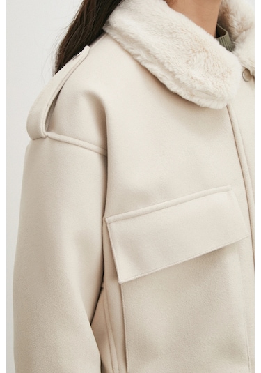 Apoletli Yünlü Körük Cepli Kaşe Mont Bej Bej