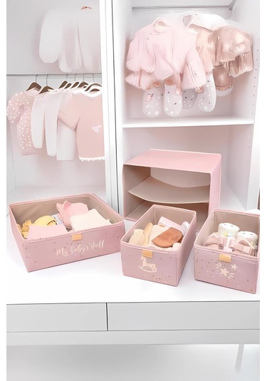 Flora 3 Bölmeli Baby Çekmece, Yenidoğan Bebek Kıyafet Çamaşır Patik Bez Düzenleyici Kutu Pembe Pembe