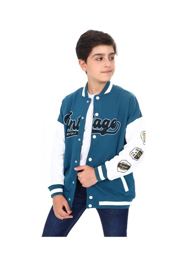 Toontoy Erkek Çocuk Baskılı Kolej Hırka Petrol Mavi