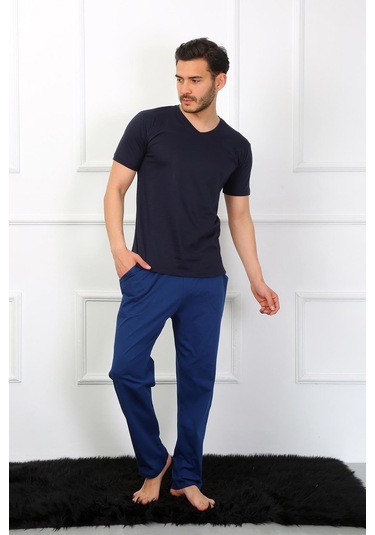 Akbeniz Erkek Penye 3'lü Lacivert V Yaka Pijama Takımı 6822-lacivert Lacivert