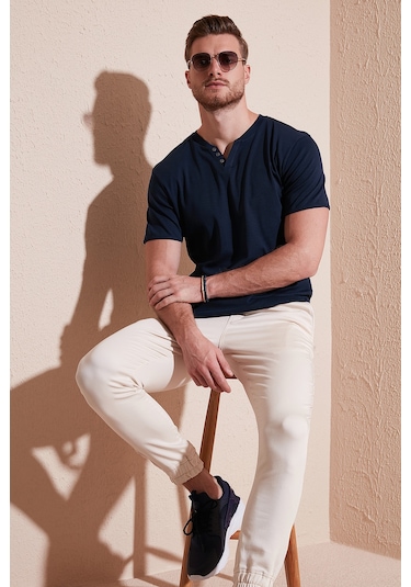 Buratti Pamuklu V Yaka Slim Fit Erkek T Shirt 5902122 Indigo