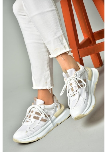 Fox Shoes S973017604 Beyaz/vizon Kumaş Sper Ayakkabı Sneakers Beyaz - Vizon