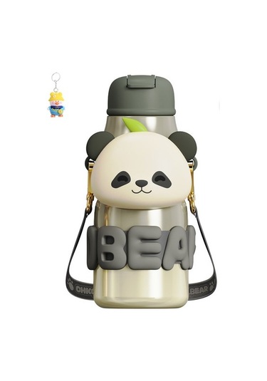 Runxi Life Hall Panda Sarılma Termos Bardak Büyük Kapasiteli Sevimli Karikatür Öğrenci Çocuk Pipetli Bardak Sevimli 316 Su Bardakı Y8to1d Siyah