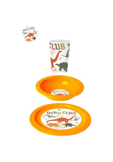 Flosoft Lisanslı Dino Club Çocuk Kahvaltı Seti, Dinozorlar Desenli Kase Tabak Bardak 3 Lü Yemek Seti Çok renkli
